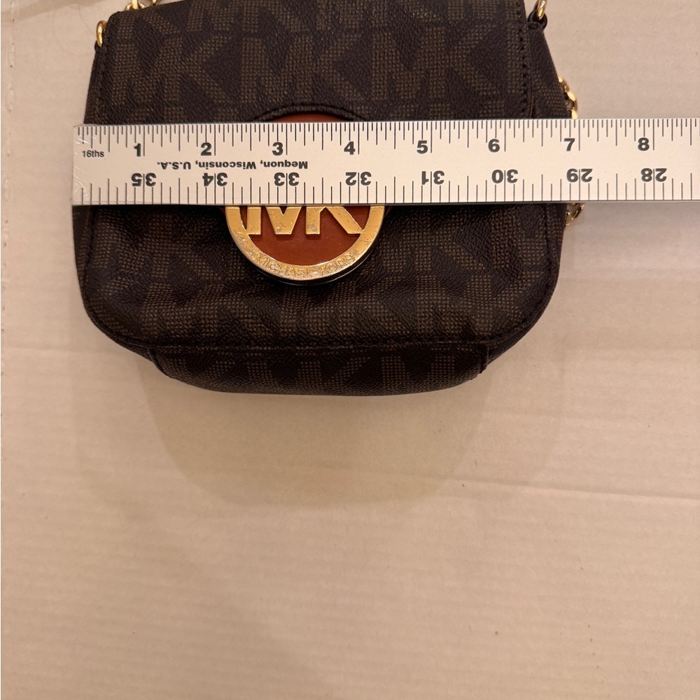 MICHAEL KORS Monogram Fulton Brown Signature Flap Chain Leather Crossbody Bag - Picture 8 of 9
